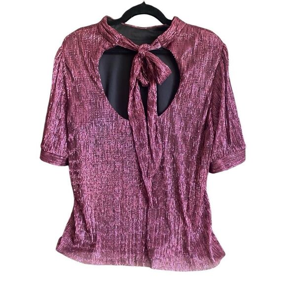 NWT Nordstrom Short Sleeve Pink Metallic Blouse with tie behind Neck. Size XXL - Picture 5 of 8